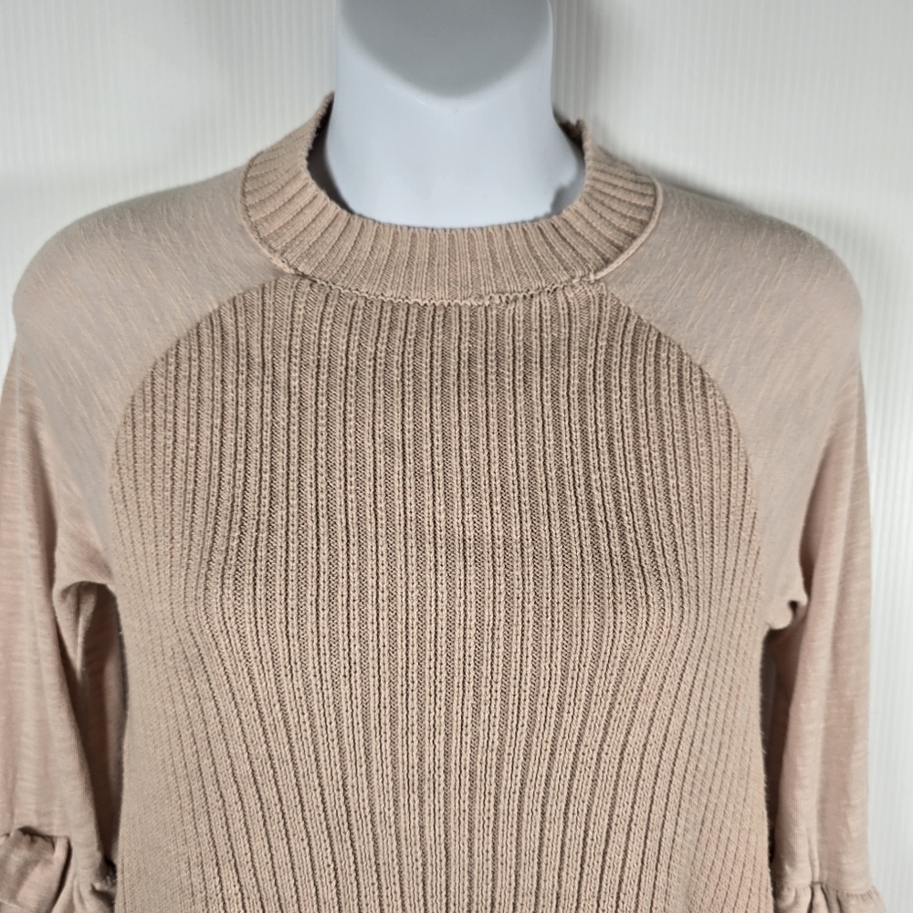 Free People 'Zou Bisou' Bell Sleeve Ribbed Mini Sweater Dress Size XS Nude Rose - Picture 7 of 16